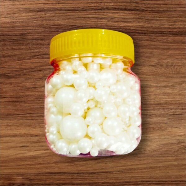 11 White Sugar Pearls – Mixed Size Metallic Cake Sprinkles