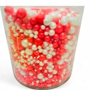 20 Red and white mixed sugar pearls 50gm