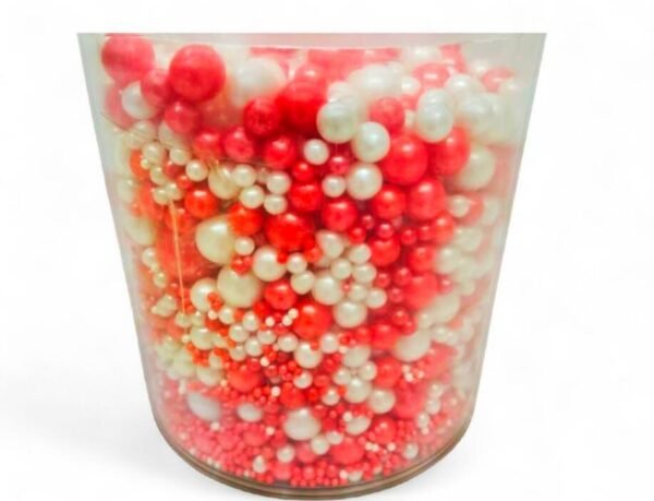 20 Red and white mixed sugar pearls 50gm